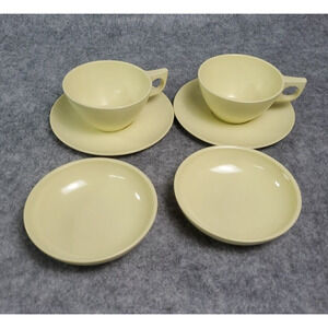 Westinghouse Melmac Newport Yellow Set of 2 Cups Saucers Fruit Bowl MCM Melamine